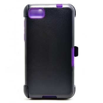 Трехкомпонентный ударостойкий силиконовый чехол с поликарбонатной крышкой и независимым защитным модулем для экрана на клипсе под ремень для BlackBerry Z10 Фиолетовый