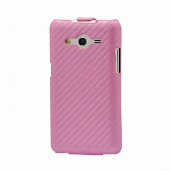Кожаный чехол вертикальная книжка текстура Карбон для Samsung Galaxy Core 2 Розовый