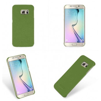Кожаный чехол накладка (нат. кожа) для Samsung Galaxy S6 Edge Зеленый