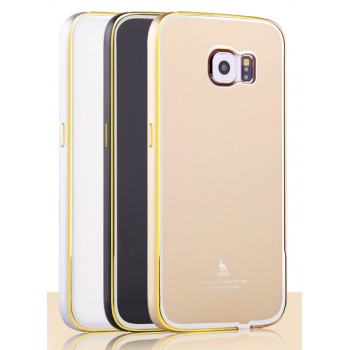 Двухкомпонентный чехол с металлическим бампером и поликарбонатной накладкой с золотой окантовкой для Samsung Galaxy S6