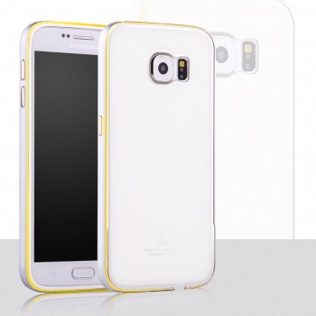 Двухкомпонентный чехол с металлическим бампером и поликарбонатной накладкой с золотой окантовкой для Samsung Galaxy S6 Белый