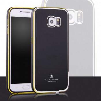 Двухкомпонентный чехол с металлическим бампером и поликарбонатной накладкой с золотой окантовкой для Samsung Galaxy S6 Черный