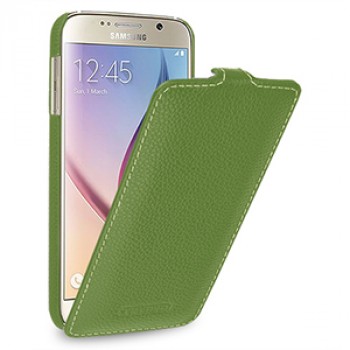 Кожаный чехол вертикальная книжка (нат. кожа) для Samsung Galaxy S6 Зеленый