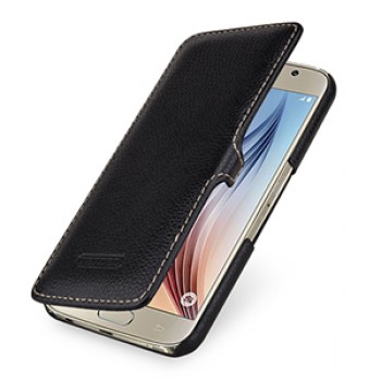 Кожаный чехол горизонтальная книжка (нат. кожа) с защелкой для Samsung Galaxy S6