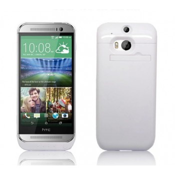Пластиковый чехол накладка/экстра аккумулятор (3200 мАч) с индикатором заряда и встроенной ножкой-подставкой для HTC One (M8) Белый