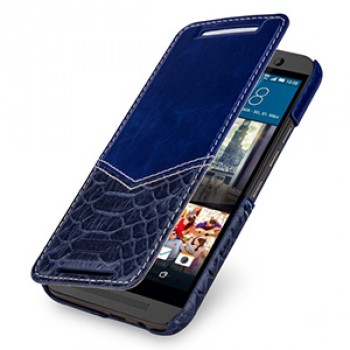 Эксклюзивный кожаный чехол горизонтальная книжка (2 вида нат. кожи) для HTC One M9 Синий