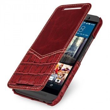 Эксклюзивный кожаный чехол горизонтальная книжка (2 вида нат. кожи) для HTC One M9 Бордовый