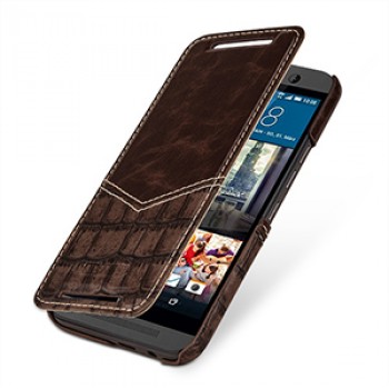 Эксклюзивный кожаный чехол горизонтальная книжка (2 вида нат. кожи) для HTC One M9 Коричневый