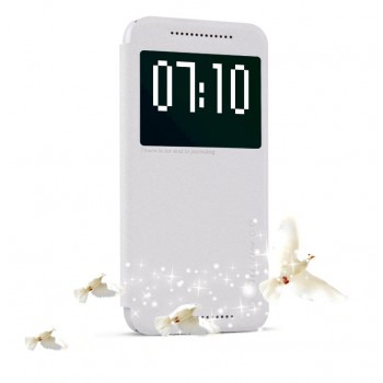 Чехол смартфлип с окном вызова на пластиковой матовой нескользящей основе для HTC One M9 Белый