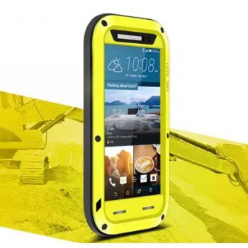 Эксклюзивный многомодульный противоударный премиум винтовой чехол с силиконовой основой, закаленным стеклом, карбоновым поверхностным слоем для HTC One M9 Желтый
