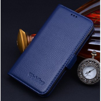 Кожаный чехол портмоне (нат. кожа) для HTC One M9 Синий