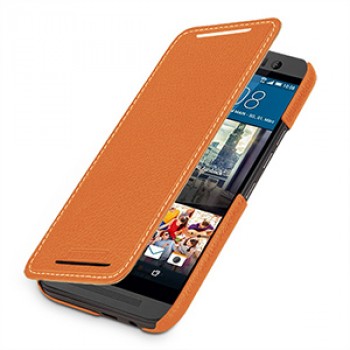 Кожаный чехол горизонтальная книжка (нат. кожа) для HTC One M9 Оранжевый