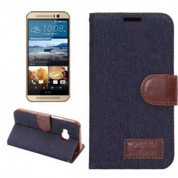 Чехол портмоне подставка с джинсовой текстурой, магнитной защелкой и пластиковой основой для HTC One M9 Черный