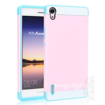 Двуцветный силиконовый чехол для Huawei Ascend P7 розово-голубой