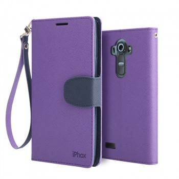 Текстурный чехол портмоне подставка на силиконовой основе с дизайнерской защелкой для LG G4 Фиолетовый