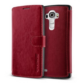 Кожаный чехол портмоне (нат. кожа) с магнитной застежкой и усиленной прошивкой для LG G4 Красный