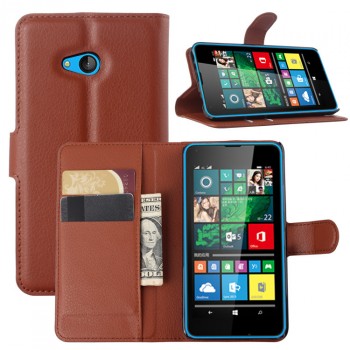 Чехол портмоне подставка на пластиковой основе с отсеком для карт и магнитной защелкой для Microsoft Lumia 640 Коричневый
