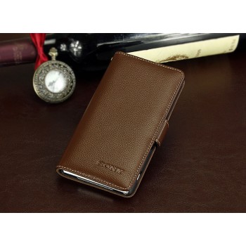 Кожаный чехол портмоне (нат. кожа) для Sony Xperia M4 Aqua Коричневый