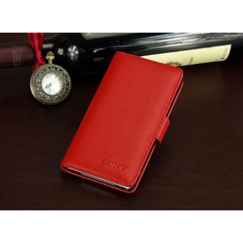 Кожаный чехол портмоне (нат. кожа) для Sony Xperia M4 Aqua Красный