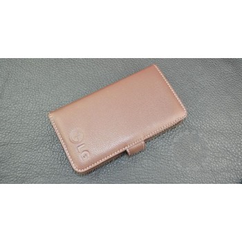 Кожаный чехол портмоне (нат. кожа) с логотипом для LG G4 Коричневый