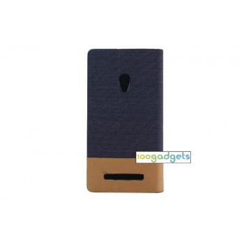 Дизайнерский чехол портмоне с тканевым покрытием подставка на силиконовой основе с внутренним карманом для ASUS Zenfone 5 Синий