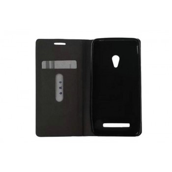 Дизайнерский чехол портмоне с тканевым покрытием подставка на силиконовой основе с внутренним карманом для ASUS Zenfone 5 Черный