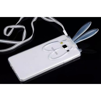 Силиконовый матовый полупрозрачный чехол с ушками и ремешком для Samsung Galaxy A7 Белый