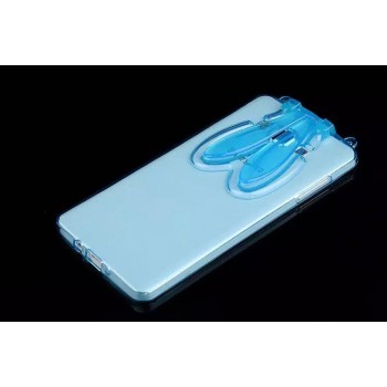 Силиконовый матовый полупрозрачный чехол с ушками и ремешком для Samsung Galaxy A7 Синий
