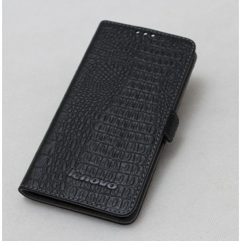 Кожаный чехол портмоне (нат. кожа крокодила) для Lenovo S850 Черный