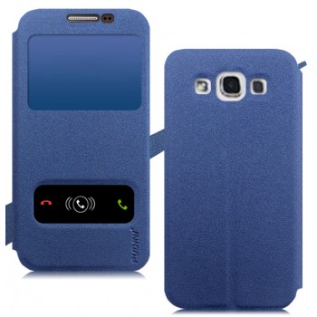Чехол флип с окном вызова и свайпом на присоске для Samsung Galaxy E5 Синий