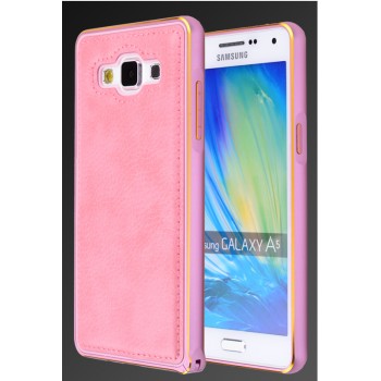 Двухкомпонентный чехол с винтовым двухцветным металлическим бампером и кожаной накладкой для Samsung Galaxy A5 Розовый
