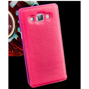 Двухкомпонентный гибридный чехол с металлическим бампером и кожаной крышкой для Samsung Galaxy A7 Пурпурный