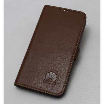 Кожаный чехол горизонтальная книжка (нат. кожа) для Huawei P8 Lite Коричневый