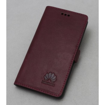 Кожаный чехол горизонтальная книжка (нат. кожа) для Huawei P8 Lite Фиолетовый