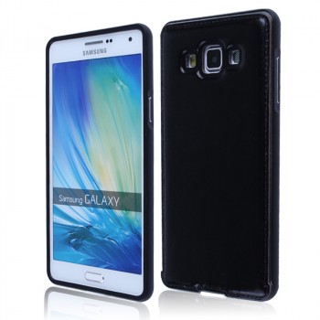 Двухкомпонентный чехол с металлическим бампером и кожаной крышкой для Samsung Galaxy E5 Черный