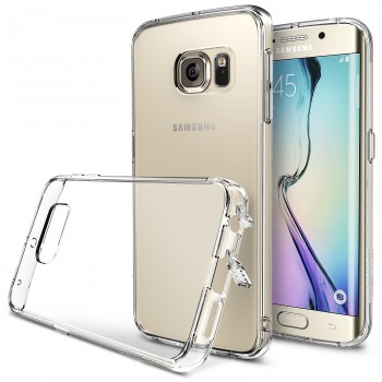Силиконовый транспарентный премиум чехол максимальной противоударной защиты с клапанами разъемов для Samsung Galaxy S6 Edge