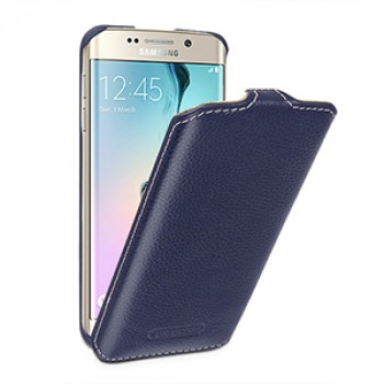 Кожаный чехол вертикальная книжка (нат. кожа) для Samsung Galaxy S6 Edge Синий