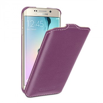 Кожаный чехол вертикальная книжка (нат. кожа) для Samsung Galaxy S6 Edge Фиолетовый