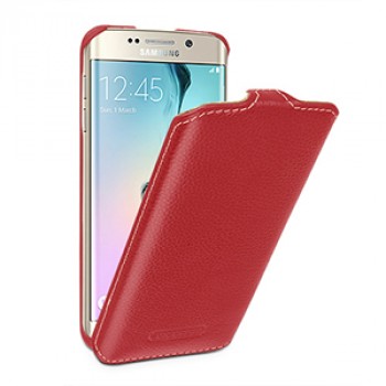 Кожаный чехол вертикальная книжка (нат. кожа) для Samsung Galaxy S6 Edge Красный