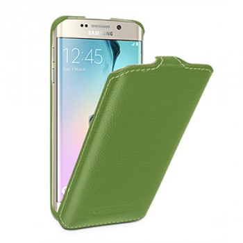 Кожаный чехол вертикальная книжка (нат. кожа) для Samsung Galaxy S6 Edge Зеленый