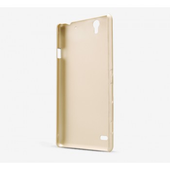 Пластиковый матовый нескользящий премиум чехол для Sony Xperia C4 Бежевый