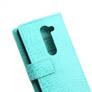 Кожаный чехол портмоне подставка с защелкой текстура Крокодил для LG Spirit Голубой