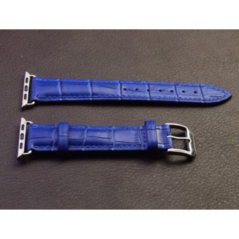 Кожаный крокодиловый ремешок с металлическим коннектором для Apple Watch 42мм Синий