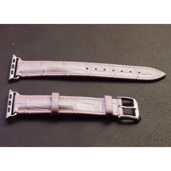 Кожаный крокодиловый ремешок с металлическим коннектором для Apple Watch 42мм Розовый