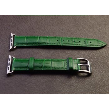 Кожаный крокодиловый ремешок с металлическим коннектором для Apple Watch 42мм Зеленый