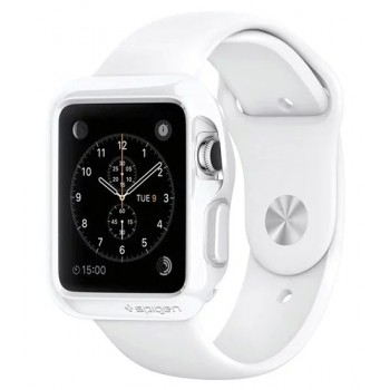Силиконовый ударостойкий чехол с дополнительной защитой Digital Crown и задней поверхности для Apple Watch 38мм Белый