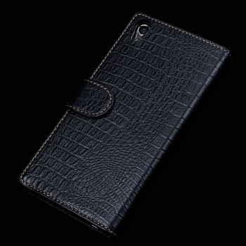 Кожаный чехол портмоне подставка (премиум нат. кожа) с крепежной застежкой для Sony Xperia X Черный
