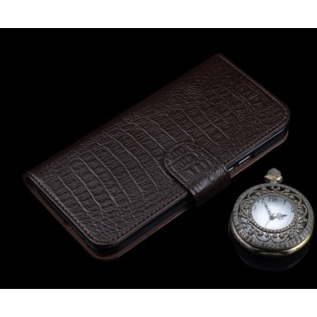 Кожаный чехол портмоне подставка (премиум нат. кожа крокодила) с крепежной застежкой для Huawei P9 Черный