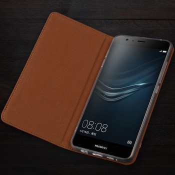 Кожаный чехол горизонтальная книжка (премиум нат. кожа) для Huawei P9 Бежевый