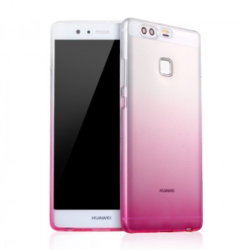 Силиконовый матовый полупрозрачный градиентный чехол для Huawei P9 Розовый